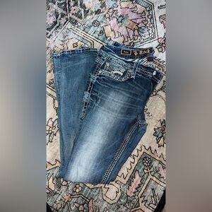 Rock Revival Blue Boot Cut Jeans with Decorative Stitching (LONG)